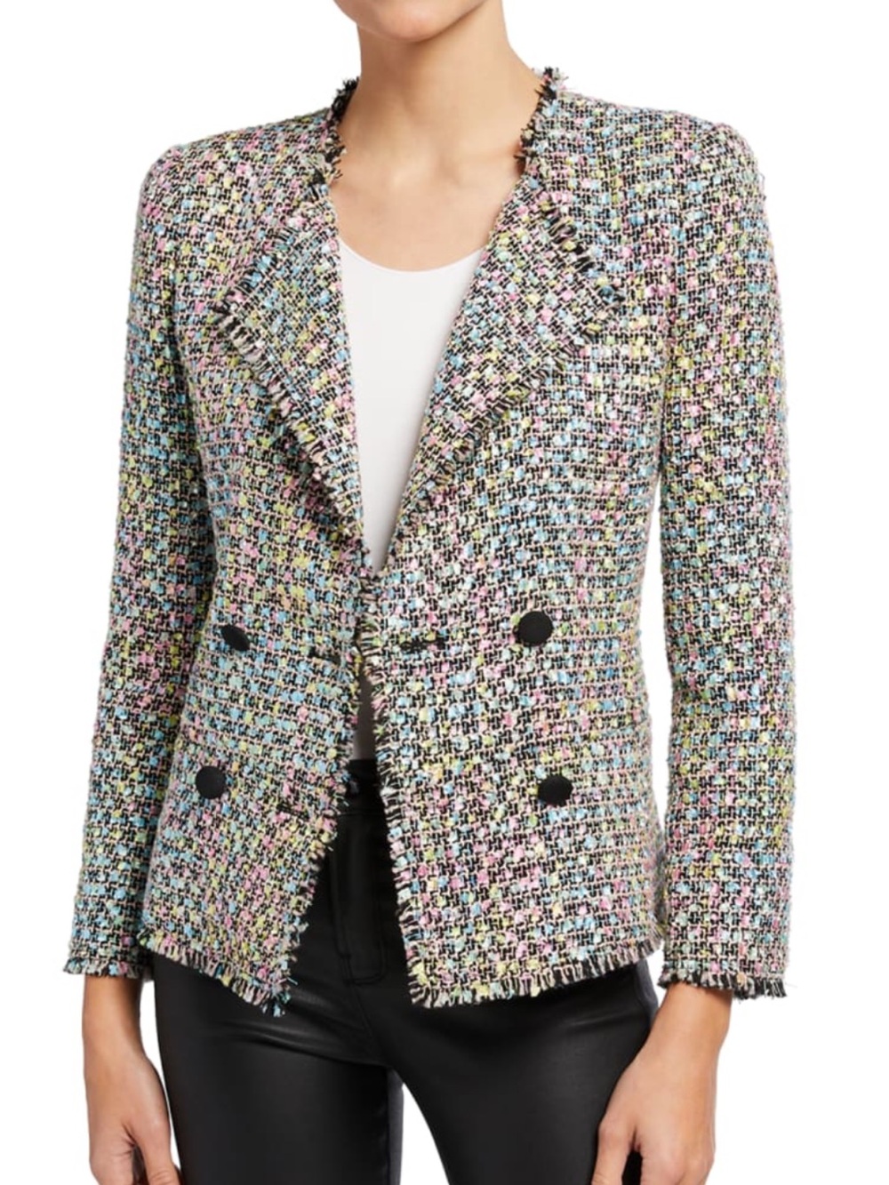 Emporio Armani Pastel Multi Tweed Double-Breasted Blazer